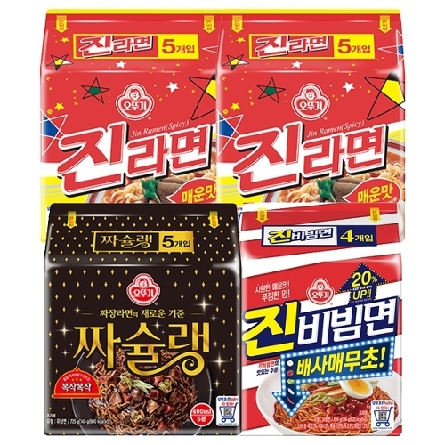 오뚜기 진라면매운맛10개 + 짜슐랭5개 + 진비빔면4개