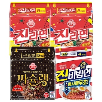 오뚜기 진라면매운맛10개 + 짜슐랭5개 + <b>진</b><b>비빔</b><b>면</b>4개