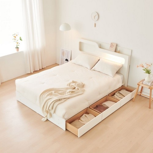 이노센트 루모스 LED 1단 3서랍 수납 침대 Q (독립스프링)_이미지