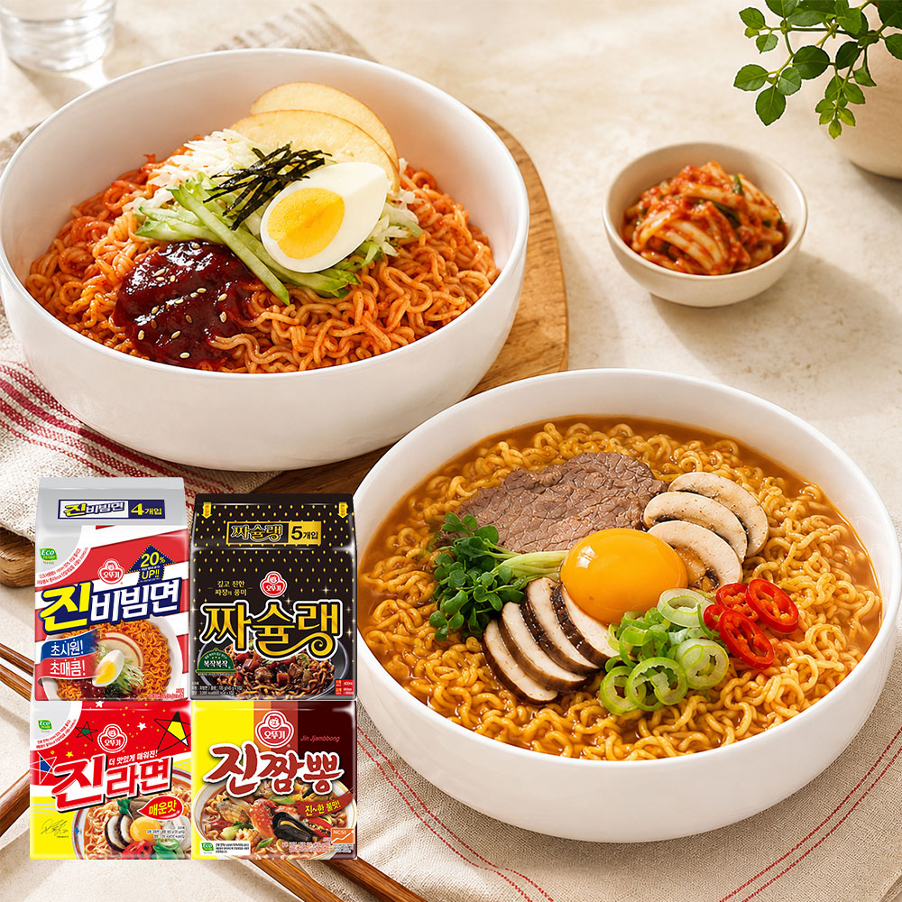 진라면 매운맛 120g 10개 + 진짬뽕 130g 8개 + 진비빔면 156g x 8개 + 짜슐랭 145g 10개