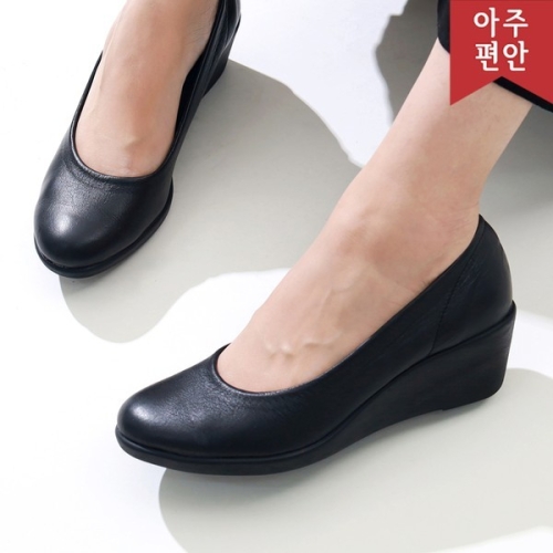 호박슈즈  5cm 소가죽 우레탄창 국내생산 베이직 통굽 펌프스 109749