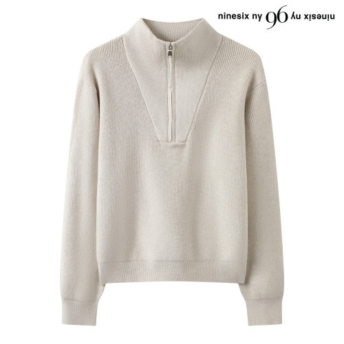 96NY 데일리 골지 배색 반집업 긴팔 니트 NQ1KT003L0