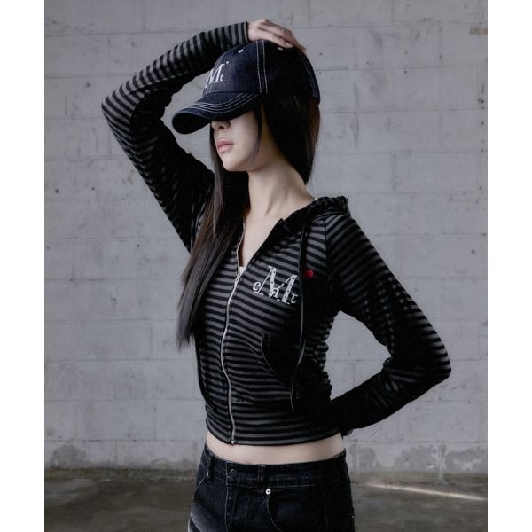 브리츠 무센트 MUCENT 러 미니 하트 로고 스트라이프 나그랑 후드 집업 2컬러 436545