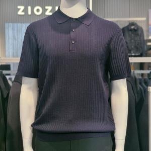 지오지아 시그니처 세로패턴 반팔 카라 니트 ABF2ET1104 네이비NV 5컬러 95 오프화이트OWT