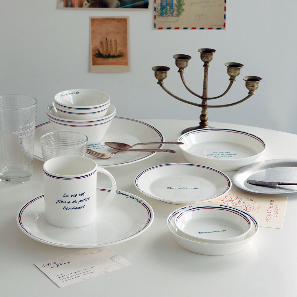 한국도자기 레떼드파리 2인 홈세트 B 9p 화이트 + 블루 + 레드 식기 6종