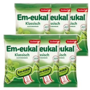 엠오이칼 Em-eukal 클래식 무설탕 기침 캔디 75g 6봉 독일 목 초록색 사탕