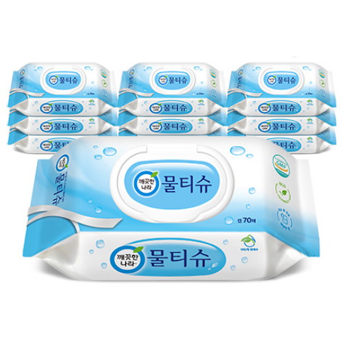 깨끗한나라 페퍼민트 엠보싱 물티슈 캡형 70매 (10팩)_이미지