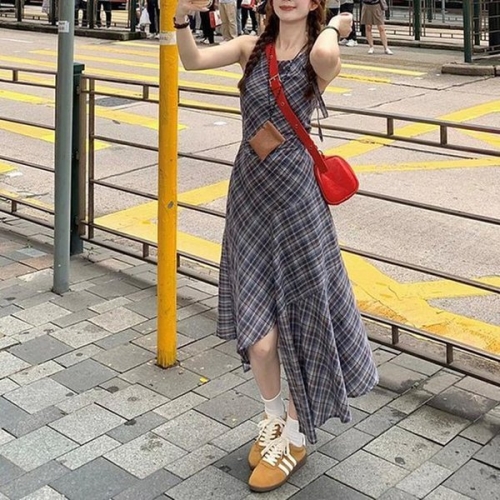 더블디 캐주얼 언발 스커트 체크 나시 롱원피스 TDN-0181 40698922A