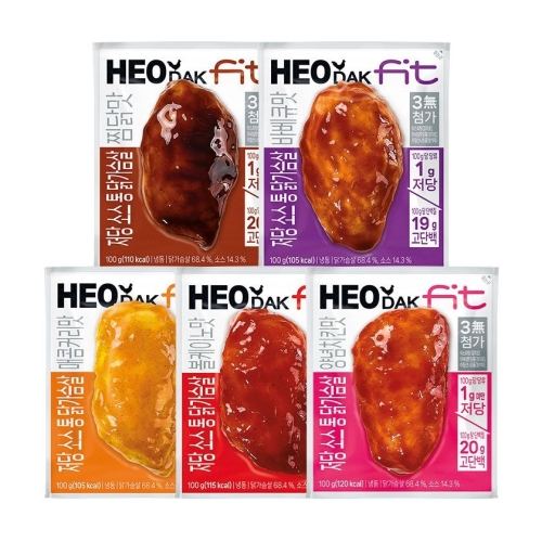 허닭 허닭FIT 저당 소스 통 닭가슴살 100g 5종 (20개)_이미지