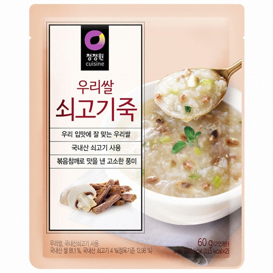 대상 청정원 우리쌀 쇠고기죽 60g이미지입니다. 누르면 해당 게시물로 새창이동합니다.