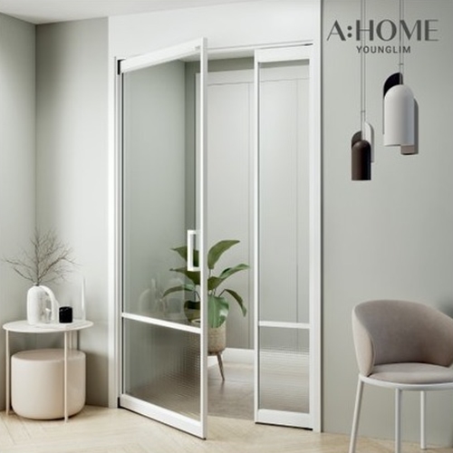 영림에이홈 투웨이 스윙 비대칭 투명유리 디바이딩형 중문 (~1.3m)_이미지