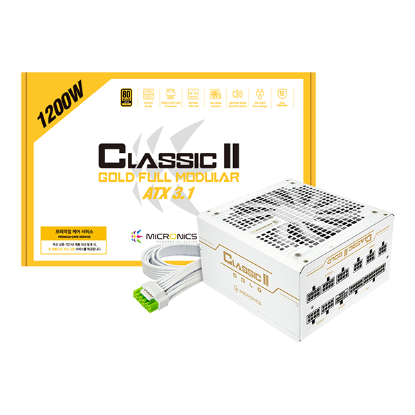마이크로닉스 Classic II 1200W 80PLUS골드 풀모듈러 화이트 ATX3.1이미지입니다. 누르면 해당 게시물로 새창이동합니다.