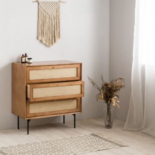 장미맨숀 로라 라탄 원목 서랍장 800