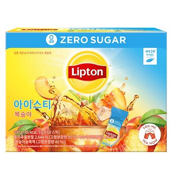 유니레버 립톤 제로슈가 <b>아이스</b><b>티</b> 믹스 <b>복숭아</b> 5g 60개입