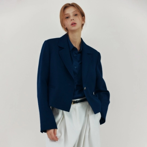  메트로시티 Navy Single Crop Jacket M231CJ0302N