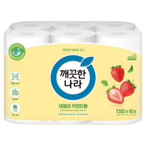  깨끗한나라 데일리 키친타월 그린패키지 150매 (6입) [2팩(12입)]