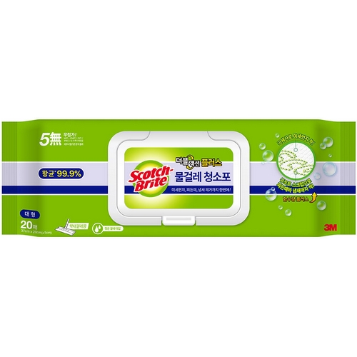 3M 스카치브라이트 물걸레 청소포 더블액션 플러스 대형 20매 (1개)