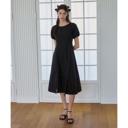 드로우핏 우먼 DRAWFIT WOMEN 볼륨 슬리브 리본 원피스 BLACK DFWMOP4201BK 263461_이미지
