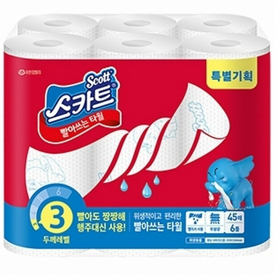 스카트 ㅤ빨아쓰는 타월 45매 (6롤) *1팩_이미지