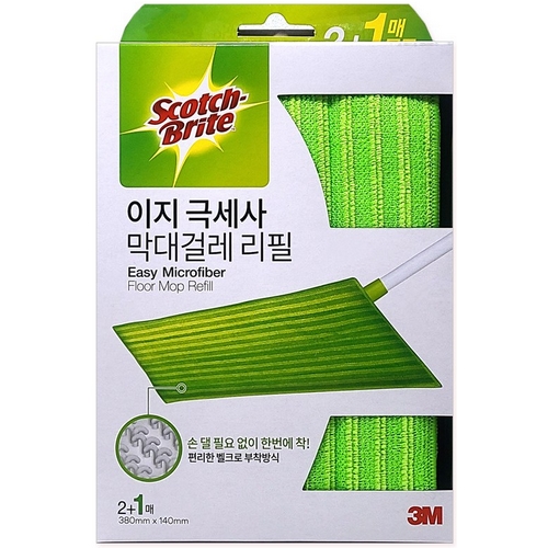 3M 스카치브라이트 이지 극세사 막대걸레 리필 2+1매 찍찍이 밀대패드 청소 밀대걸레 물청소걸레_이미지