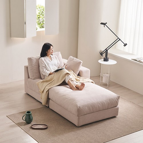 웜스 카우치형 구스 기능성 패브릭 소파 1인용