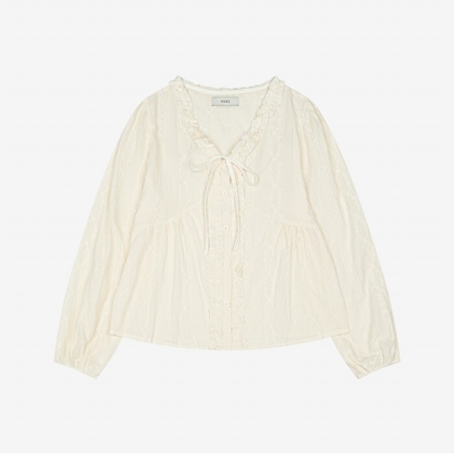 비키 자수 리본 버튼 블라우스 TMBAC2419