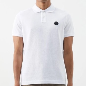 몽클레르 블랙 로고 패치 코튼 피케 폴로 셔츠 화이트 8A00007 84556 001