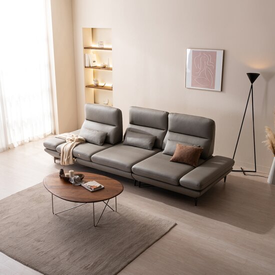 다우닝 클레프 스윙 전체 천연통가죽 소파 4인용 (스툴별도)_이미지