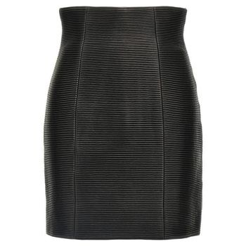 발망 하이웨스트 롤드 램스킨 레더 미니 스커트 154249011