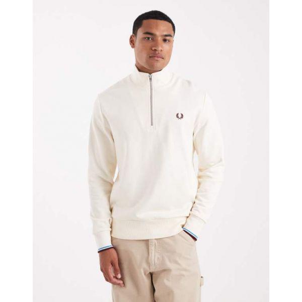 프레디 페리 하프 집 스웨트 셔츠 인 화이트 10957028_이미지