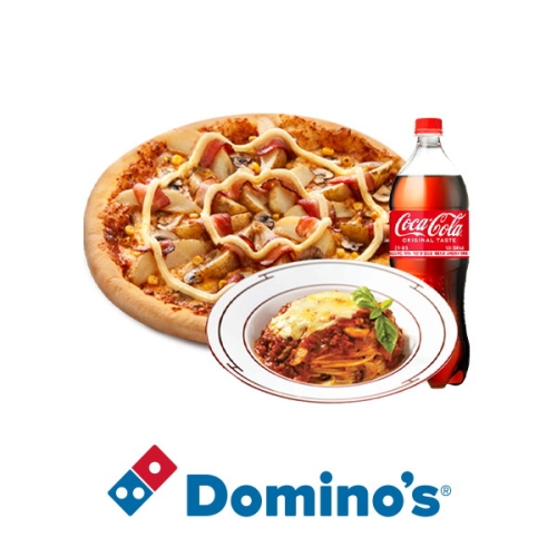 도미노피자 도미노피자 포테이토(오리지널)+뉴치즈볼로네즈스파게티티 (라지+콜라1.25L)_이미지