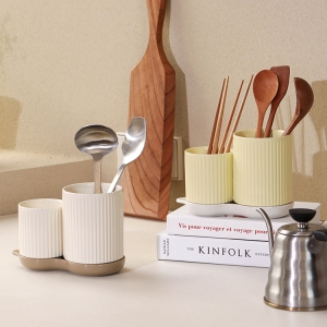 이우아여사 플리츠 트윈 물빠짐 수저통 일체형 도자기 수저정리함_이미지