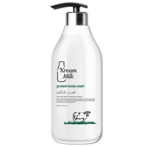 더블유비스킨 크림밀크 단백질 바디워시 화이트머스크향 1100ml (1개)_이미지