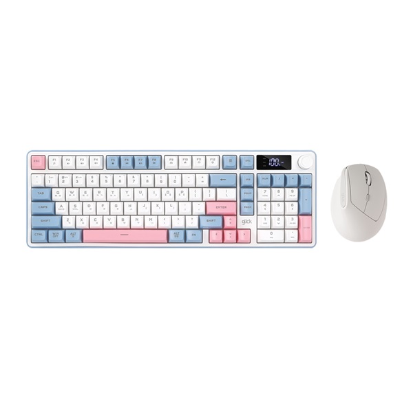 지클릭커 OFFICEPRO WMK600 사일런스 M LCD 98 무선 키보드 마우스 세트 (Sky Pink)_이미지