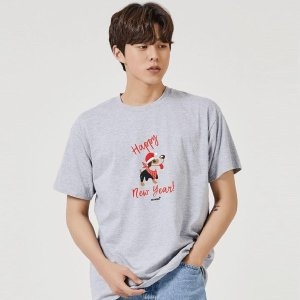 바둑이 산타 강아지 새해 그래픽 캐쥬얼 반팔티 W7E20E5