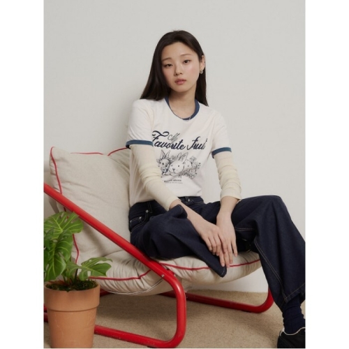 B. my 토끼 그래픽 반소매 링거 티셔츠 아이보리 BF6242N010