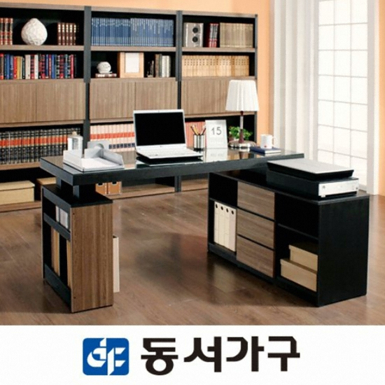 동서가구 알에스 3단 블랙우드 서랍 코너형 책상 1600 (160x63cm)