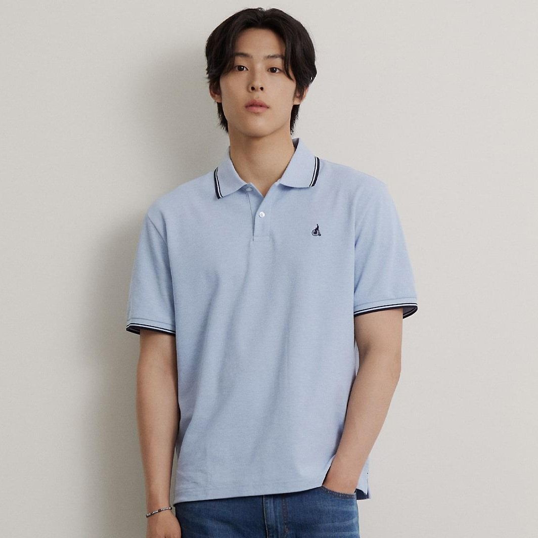 빈폴 SS26허니쿨 칼라넥 티셔츠 스카이 블루 BC6542C80Q BC6542C80_Q_LL 495583_이미지