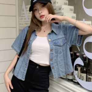 ONM 여름 여성 레이어드 세미크롭 데님 반팔 남방 청 자켓 13871052