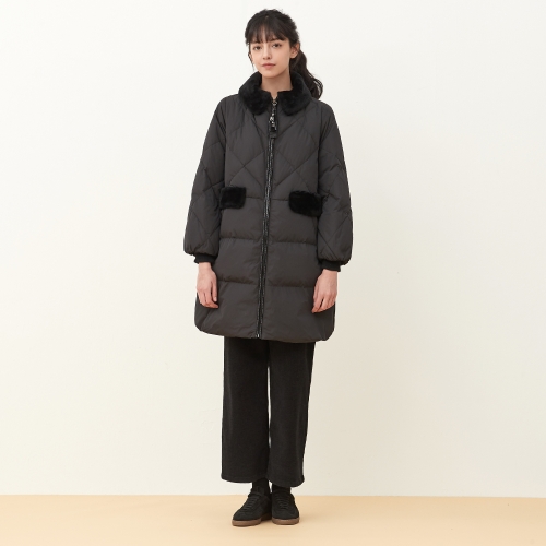 기비 무스탕 배색 구스 다운 롱패딩 GY25W4FRUR799_이미지