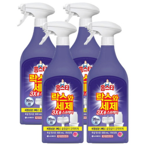 LG생활건강 홈스타 락스와 세제 스프레이 후로랄향 500ml (4개)