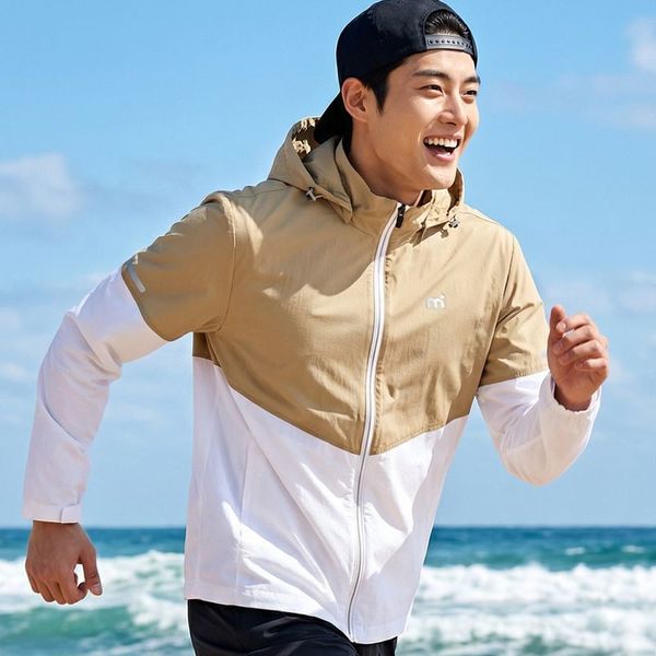 미스트랄 배색 스판 바람막이 자켓 662730 베이지 후드 집업 35864963_이미지