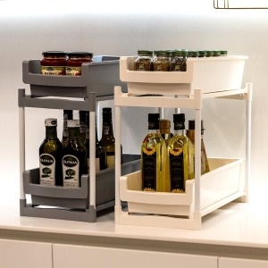 슬라이딩 싱크인 수납선반 2단x2개 주방선반 수납정리대 싱크대하부장정리