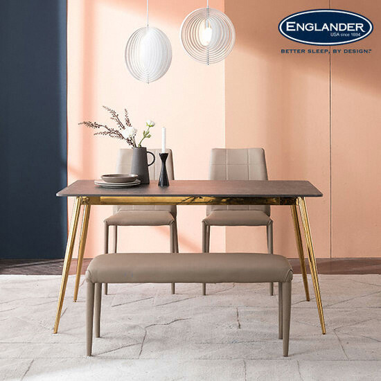 잉글랜더 리우 통세라믹 식탁 1400 (의자2개+벤치1개)_이미지