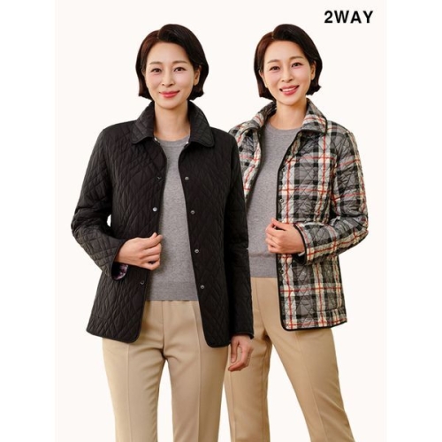 마담엘레강스 여성 에이스 체크 리버시블 퀼팅 자켓 KYV3JK01_이미지