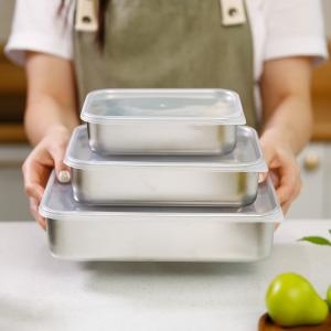 사각 스텐밧드 스테인레스 밀폐보관용기 반찬통 뚜껑채망세트 3size