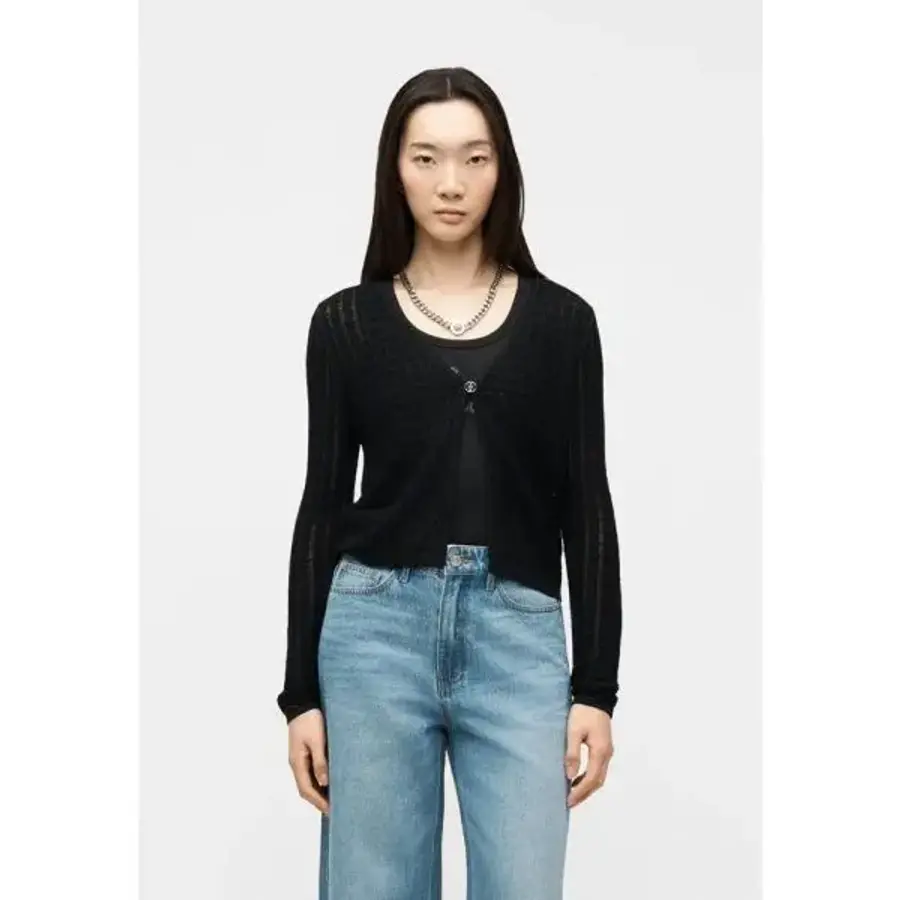 게스 추측 LS 로잘린 커버 숄더 스웨터 가디건 검정 7650430_이미지