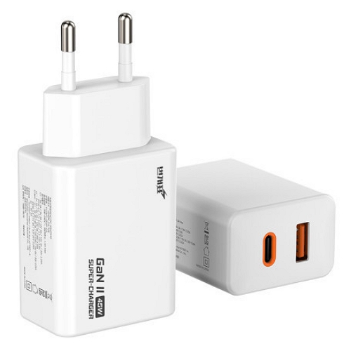 금호전기 번개표 PD PPS 45W 2포트 GaN 충전기 PD45W-CA-WH