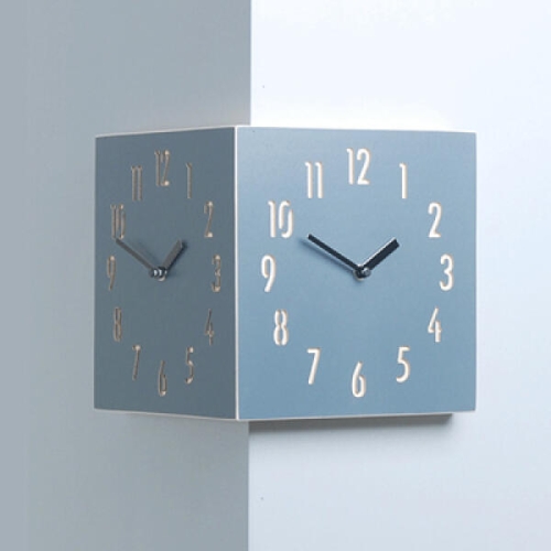 타임데코 코너 양면 벽시계 220 220 30 mm 헤리티지 블루