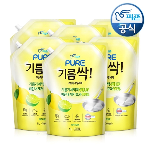 피죤 퓨어 기름싹 레몬라임향 리필 1L (6개)